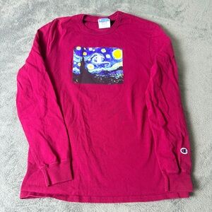 Champion Van Gogh Starry Night Burgundy Long Sleeve T Shirt - Size Men's Medium